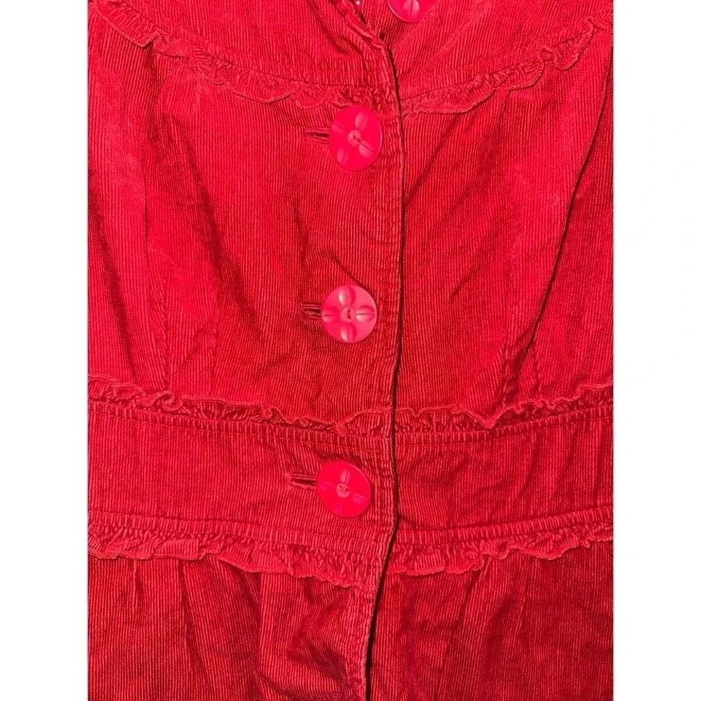 Elevenses by Anthropologie red corduroy‎ large button front ruffle jacket size 4